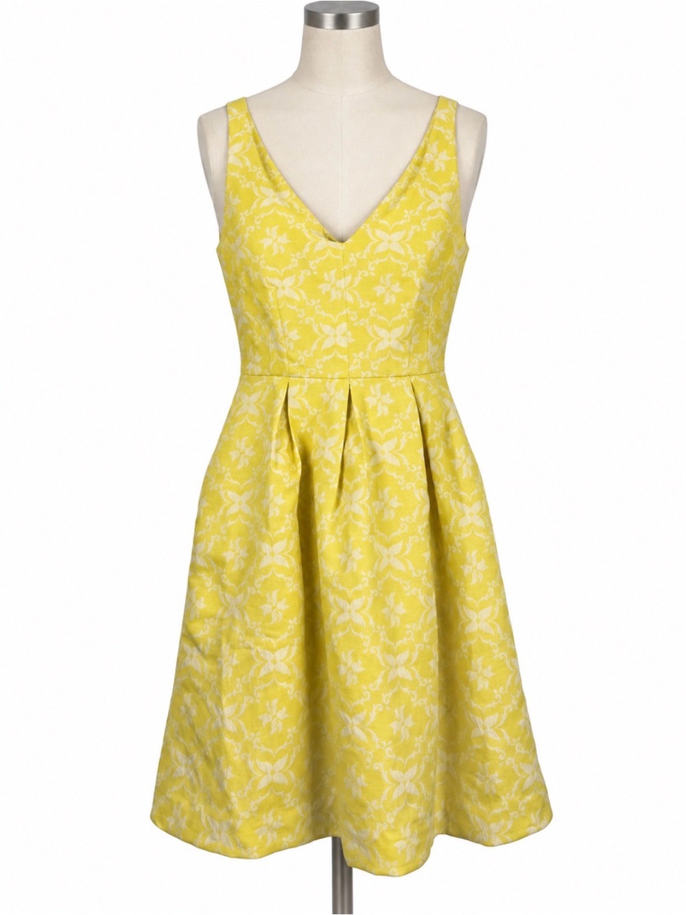Moulinette Soeurs Anthropologie Yellow White Floral Fit & Flare Dress Size 4